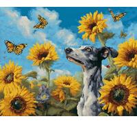 Hdfvlfdsa Advanced 11Ct Embroidery Dog and Sunflowers Surrounded by Butterflies15.7X19.7In Cross Stich Kit Adults Beginners,Stamped Cross Stitch Kits,Christmas,Birthday Gifts Needlework Kit