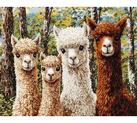 Hdfvlfdsa Counted Cross Stitch Kit for Adults Pre Printed, Alpaca Family in The Forest 40x50cm (15.7x19.7in) DIY 11Ct Embroidery Sewing Starter Kit Stamped Needlework Easy Beginners (Stamped Home)