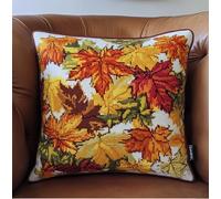 Hdfvlfdsa Cross Stitch Cushion Kit, Autumn Maple Leaves 17.7X17.7In(45X45Cm) Cushion Back Included, Pre Printed Canvas, Yarn and Needle Included