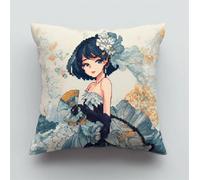 Hdfvlfdsa Cross Stitch Cushion Kit, Elegant Anime Lady 17.7X17.7In(45X45Cm) Cushion Back Included, Pre Printed Canvas, Stamped Cross Stitch Pillowcase Yarn and Needle Included Embroidery Needle Pillo