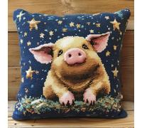 Hdfvlfdsa Cross Stitch Cushion Kit, Pet Pig Looking Up at The Stars 17.7X17.7In(45X45Cm) Cushion Back Included, Pre Printed Canvas, Stamped Cross Stitch Pillowcase Yarn and Needle Included Embroidery