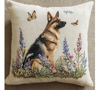 Hdfvlfdsa Cross Stitch Cushion Kit Small German Shepherd and Butterfly 17.7X17.7In(45X45Cm) Cushion with Zipper - Stamped Cross Stitch Embroidery Pillow Kit DIY Needlework Pillowcase Gifts Decorative