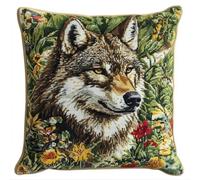 Hdfvlfdsa Cross Stitch Cushion Kit Wolf in The Garden 17.7X17.7In(45X45Cm) Cushion with Zipper - Cross Stitch Embroidery Kit for Adults