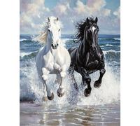 Hdfvlfdsa Cross Stitch Kits for Adults, White Horse and Dark Horse 40X50Cm Easy Counted Pre Printed Stamped Embroidery Set for Adult UK, 11Ct Cross Stitch Patterns, Advanced Embroidery Beginner Start