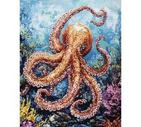 Hdfvlfdsa DIY Cross Stitch Kits for Beginners, Octopus Seabed（16×20Inch 11Ct Counted Needlework Kits for Adults,Stamped Cross Stitch Kit with Printed,Hand Embroidery Kits for Home Wall Decor