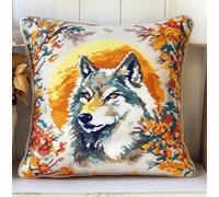 Hdfvlfdsa Stamped Cross-Stitch Kit W/Printed Tapestry Canvas - Half Moon and Wolf 17.7X17.7In(45X45Cm) Stamped Cross-Stitch Cushion Kit for Creative Home Décor - Needlework Kit for Adult Beginners