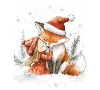 Hdfvlfdsa Stamped Cross Stitch Kits for Beginners Adults with Pattern Funny Fox with Christmas Hat and Little Girl（16×20Inch 11Ct DIY Embroidery Crafts for Needle Point Starter Kit Home Decor Holi