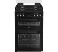 Hotpoint HDG6GDCB 60cm Double Oven Gas Cooker with Glass Lid in Black