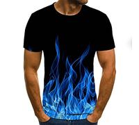 HDHGKYY Blue Flame 3D T-shirt Summer Quick-drying Clothes Unisex Top Round Neck Short Sleeve