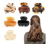 HDHGXUJRD Hair Clip Pack - 6 Small Non-Slip Claw Clips for Women & Girls with Medium & Thin Hair - Tortoiseshell Cellulose Acetate