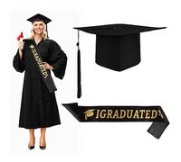 HDHGXUJRD Unisex 2025 Graduation Cap with 'I Graduated' Sash Black, Pendant Tassel Bachelor Graduation Hat for Graduations from Study, College