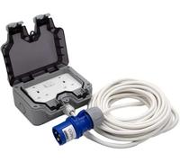 Hdiuk - 16 Amp Cee Plug To Twin Uk 3-Pin Sockets With Ip66 Socket Protection. Extension Lead 15 Metres