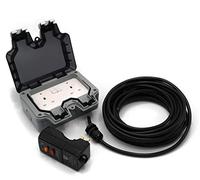 HDIUK Outdoor Mains Two Socket Wiring kit RCD Plug, Cable, Twin IP66 Switched 13Amp UK Sockets (15 Metre Cable, Black Cable)