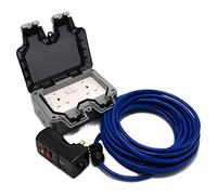 HDIUK Outdoor Mains Two Socket Wiring kit RCD Plug, Cable, Twin IP66 Switched 13Amp UK Sockets (15 Metre Cable, Blue Cable)