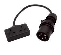 HDIUK Phase-1 400v 3-Phase CEE Plug to 240v L1 Fly Lead Converter (Black 16A 400v Plug to Heavy Duty Twin 13A Sockets)