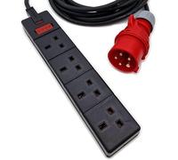 HDIUK T-Pro CEE IP44 Plug to 4 Gang HD Power Strip Featuring TitanEx HO7 Heavy Duty Rubber Cable (32 Amp 3-Phase 5-Pin Plug, 1 Metre)