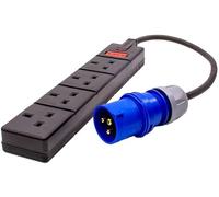 HDIUK T-Pro CEE IP44 Plug to 4 Gang HD Power Strip Featuring TitanEx HO7 Heavy Duty Rubber Cable (32 Amp Plug, 5 Metres)