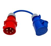 Hdiuk - Uk Made 3-Phase To Single Phase 32A 5-Pin Red Plug To 32A 3-Pin 230V Coupler Socket. 4mm2 Fly Lead For Dg Mains