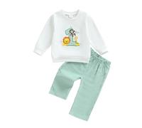 Hdjbinsk 2PCs Baby Boys Birthday Outfits Number Pattern Animal Clothes Elegant Boy Birthday Long Sleeve Top Pullover Animal Print Birthday and Trousers (Green, 6-12 Months)