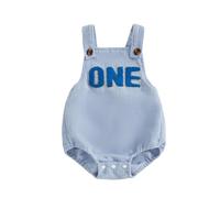 Hdjbinsk Baby Boy Elegant Sleeveless Corduroy Boys' Birthday Jumpsuit Infant Boys Long -sleeved Baby Embroidered Birthday Letter Bodysuit (Blue, 6-12 Months)