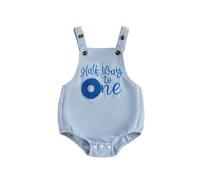 Hdjbinsk Baby Boy Elegant Sleeveless Corduroy Half One Birthday Jumpsuit Infant Boys Half Way to One Baby Embroidered Birthday Letter Bodysuit (Blue, 6-12 Months)