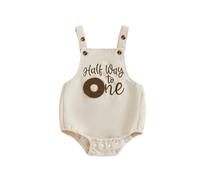 Hdjbinsk Baby Boy Elegant Sleeveless Corduroy Half One Birthday Jumpsuit Infant Boys Half Way to One Baby Embroidered Birthday Letter Bodysuit (White, 6-12 Months)