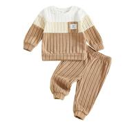 Hdjbinsk Baby Boys Casual Color-Block Felt Sport Sweatshirt Set Elegant Boy Sports Clothes Felt Long-Sleeved Top and Trousers (Beige, 6-12 Months)