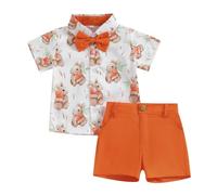 Hdjbinsk Baby Boys Easter Outfits Boys' Easter Gentleman's Suit 2Pcs Shorts Set Tracksuit Carrot Rabbit Print Bowtie Short Sleeve Button Down Shirts+Shorts Summer Outwear Rabbit Clothes