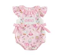 Hdjbinsk Baby Girls Summer 1st Birthday Romper Duck/Nummer Embroidery Ruffle Bodysuit Flying Sleeve Duck/Nummer Embroidery Bow Decor Summer Jumpsuit Cute 1st Birthday Bodysuit (Lvory, 6-12 Months)