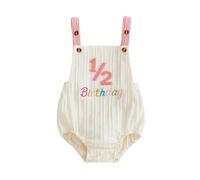 Hdjbinsk Infant Baby Half Birthday Romper 1/2 Birthday Embroidery Bodysuit Sleeveless Square Neck Letter/Nummer Embroidery Button Up Suspender Jumpsuit Cute Summer Overalls (Pink, 6-12 Months)