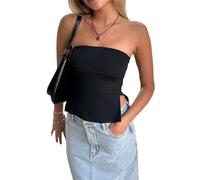 Hdjbinsk Women's Tube Top Sexy Bandeau Top Solid Color Slit Strapless Tank Tops Summer Backless Bandeau Shirts Y2K Fashion Aesthetic Shirt Going Out Backless Tops Streetwear Black