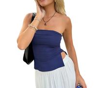 Hdjbinsk Women's Tube Top Sexy Bandeau Top Solid Color Slit Strapless Tank Tops Summer Backless Bandeau Shirts Y2K Fashion Aesthetic Shirt Going Out Backless Tops Streetwear Blue