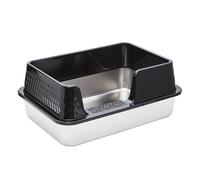 HdjjLtor Stainless Steel Cat Litter Box, Large Metal Litter Box for Big Cats, Easy To Clean Open Cat Litter Box, Rust-Free, Non-Stick Smooth Surface Easy To Clean.,Black