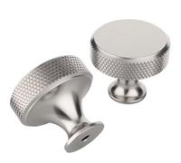 HDJNal 2 Pcs Brushed Satin Nickel Round Shape Cabinet Pulls Modern Kitchen Drawer Handles, Knurled Drawer Pulls Knobs for Cupboard, Wardrobe,Dresser,Bedroom Nightsand