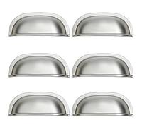 HDJNal Brushed Nickel Cabinet Cup Handles, 6PCS Zinc Alloy Drawer Pulls Vintage Shell Shape Knobs for Dresser Cupboard Kitchen Furniture Decoration, 64mm Hole Centers,with Adjustable Screws