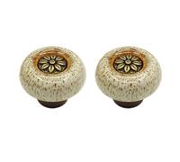 HDJNal Set of 2, Ceramic Knobs - Kitchen Cabinet Cupboard Door knobs, Round Shape Vintage Pull Handles for Furniture, Drawer Handles - Vintage Shabby Chic (32mm Diameter,Bronze-White)