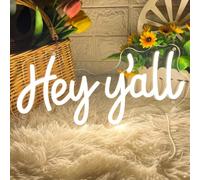 HDJSIGN Hey y'all Neon Sign for Wall Decor Home Decor Neon Light USB Powered LED Light Up Signs Room Decor Aesthetic Bar Pub Club Hotel Beauty Birthday Gift (15.74x7.44")