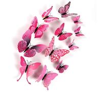HDKAJL 3D Butterfly Wall Stickers - 72 Pcs 3D Butterflies, 12 Styles & 4 Sizes, for Room Decor, Pink
