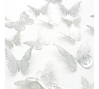 HDKAJL 3D Butterfly Wall Stickers - 72 Pcs 3D Butterflies, 2 Styles & 3 Sizes, for Room Decor, Silver