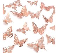 HDKAJL 3D Butterfly Wall Stickers - 72Pcs Rose Gold Wall Decorations for Bedrooms, DIY Christmas, Birthday, Wedding und Party