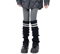 HDKEAN Double Striped Leg Warmers Women Student Ribbed Knit Over Knee High Long Socks Boot Cuffs Streetwear