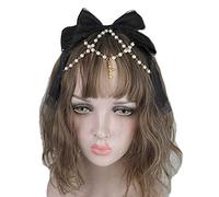 HDKEAN Lace Bows Headdress Multilayered Lace Bow With Pearl Chain Big Bowknot Headband Maid Anime Hair Ornaments Lace Pearls Chain Hairband