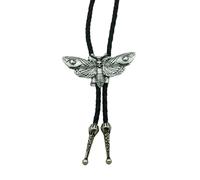 HDKEAN Mens Gothic Bolo Tie Cowboy Necktie Braided Leather Rope Necklace With Metal Skull Moths Pendant Jewelry Shirt Chain Ties Western Cowboy Leather Rope Necktie