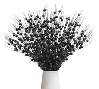 HDKJRN 22 Pack Artificial Glitter Berry Stem Ornaments,Black Christmas Glitter Picks Artificial Berries Stems Ornaments Fake Xmas Stem Decorative Sticks for Vases Tall DIY Wreath Home Decor(Black)