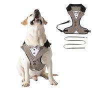 HDKUW Dog Tuxedo Harness, Adjustable Pet Harness No Pull for Small Medium Dogs, Doggie Wedding Suit with Bow Tie Party Costume Brown Stripe XS