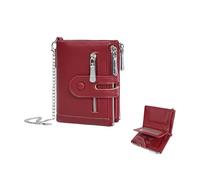 HDKXBEJ Fashion Trifold Wallets for Women Cute Small Coin Purse & Credit Card Holder with Zipper Minimalist PU Leather Compact Wallet for Cash Cards, Red, Cute