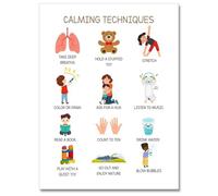HDKYSWBUEJ Calming Techniques Poster for Classroom - Mental Health & Feelings Chart for Calm Down Corner, Preschool Teachers and Counseling Office Decor(Framed,12x18inch(30x45cm))