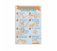 HDKYSWBUEJ Parenting Essentials Poster Diaper Rash Prevention Cleaning Drying Steps Canvas Wall-Art Print For Home School Bathroom Decor(Framed,08x12inch(20x30cm))