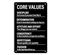 HDKYSWBUEJ Self Improvement Metal Sign Retro Tin Plaque Core Values Discipline Motivational Art for Home Office or Man Cave 8 X 12 inch