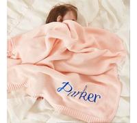 HDLOVE 100x80cm Personalised Baby Blanket, Cotton Knitted Blanket Personalized Embroidered Name Baby Boy Baby Girl Soft Blanket Baby Shower Breathable Stroller Blanket(Flesh,Embroidery name)